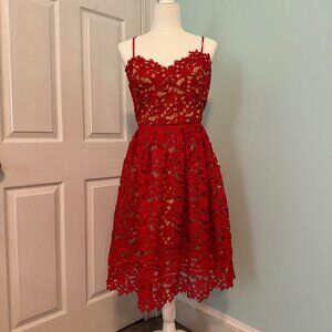 Red lace dress with beige lining